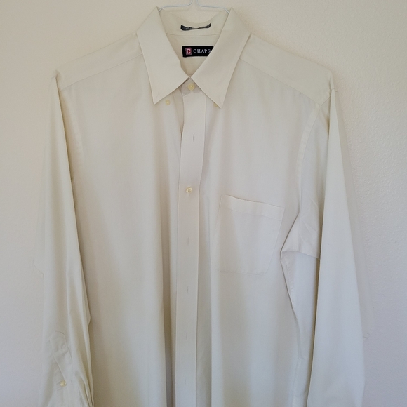 Bundle 2 Mens 16-16 1/2 Chaps Button Down Dress Shirts Beige and Blue Stripe - Picture 7 of 7